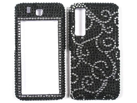 BLACK SILVER VINE DIAMOND BLING CRYSTAL FACEPLATE CASE COVER SAMSUNG 