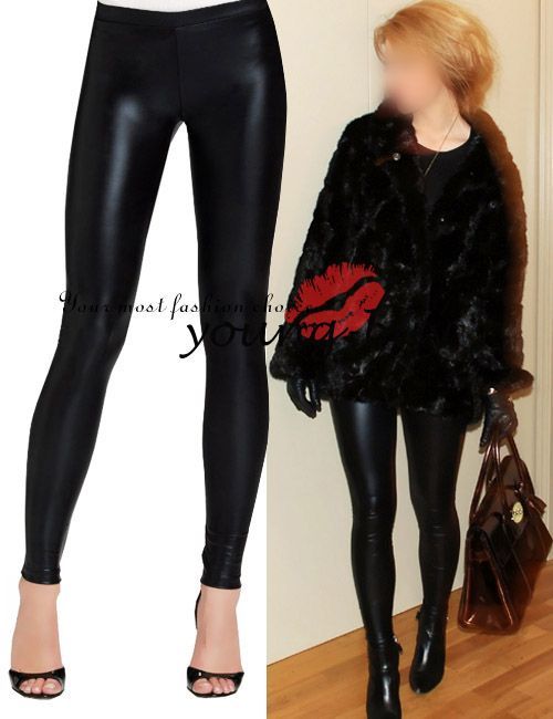 Black Zipping Leather Look Leggings AU Sz 6 16 w1377  