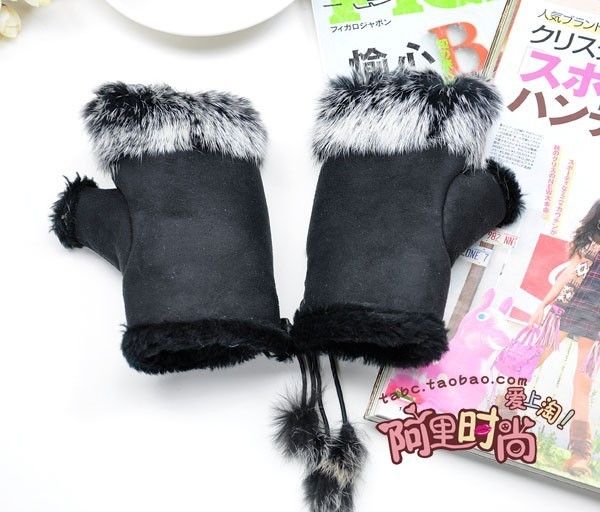 color Womens lady lovely Rabbit Fur Hand Wrist Warmer Fingerless 