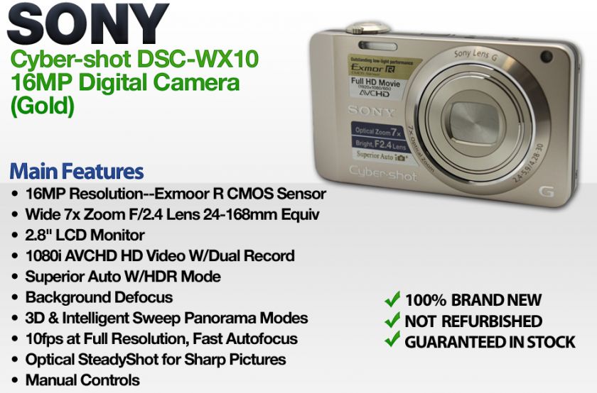   DSC WX10 Digital Camera (Gold) Compact, Point & Shoot Specifications
