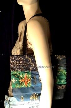 SARI BAG BOHO CHIC BLACK HANDMADE ANTIQUE PATCHWORK VINTAGE BEADS 