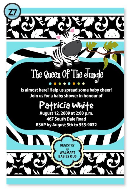 20 PHOTO ZEBRA Damask Jungle Baby Shower Invitations Personalized 