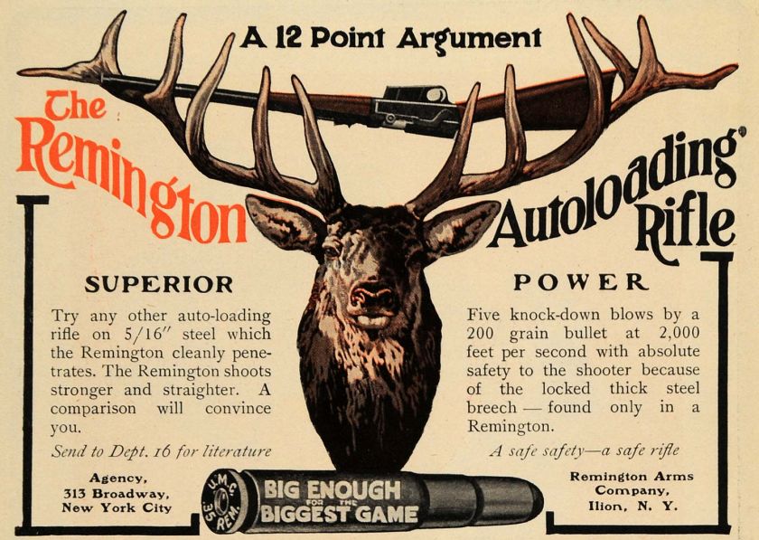 1907 Ad Remington Arms Autoloading Rifle Deer Hunting  