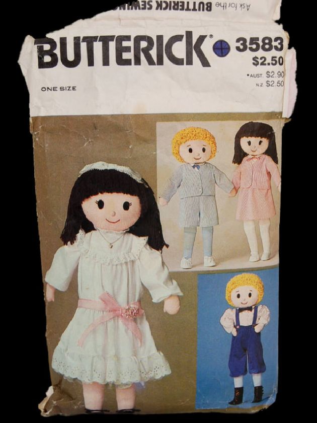 Doll Pattern vintage BUTTERICK #2583 Boy & Girl Cloth  