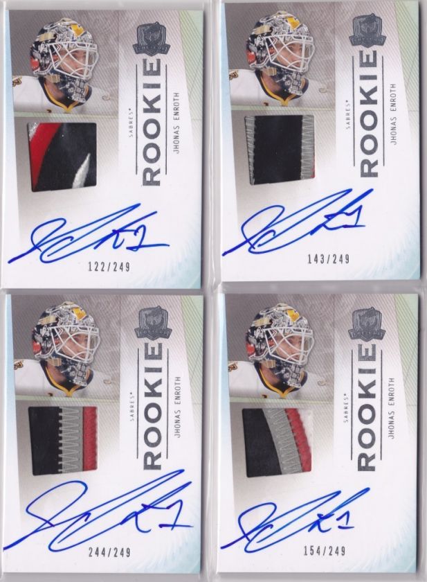 2009 10 THE CUP #141 JHONAS ENROTH PATCH JERSEY AUTO LOT OF 4 /249 