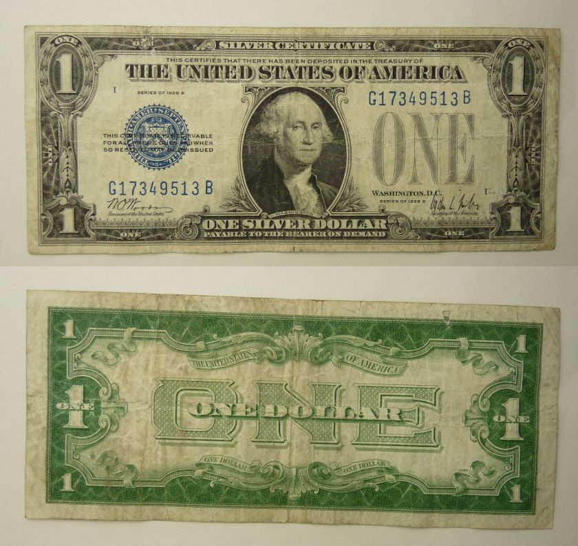 Silver Certificate $1 1928B VF cleaned?  