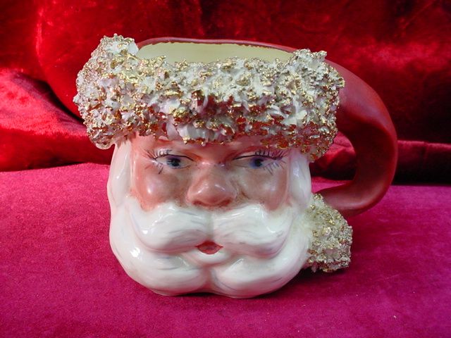 1940s Ceramic CHRISTMAS SANTA CLAUS Mug Spaghetti Trim  