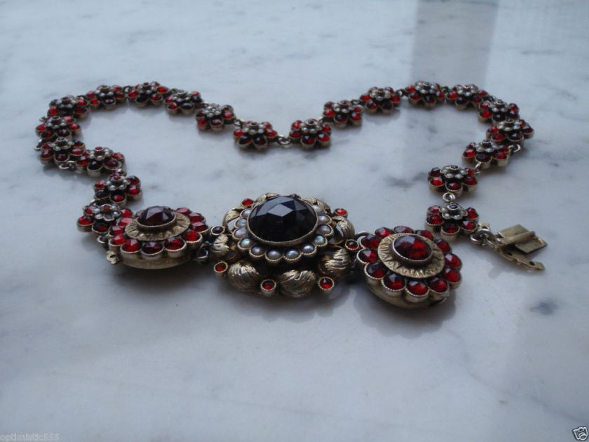 1880 Antique Russian Garnet Almandines Seed Pearls Necklace  