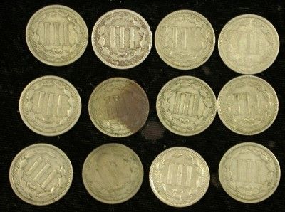 THIRTEEN DIFFERENT THREE CENT NICKEL LOT ID#P960  