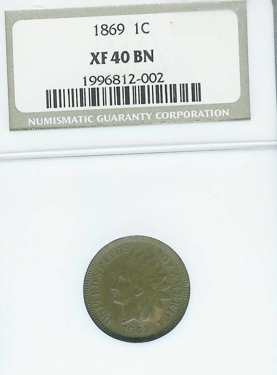 1869 Indian Cent  NGC XF40  