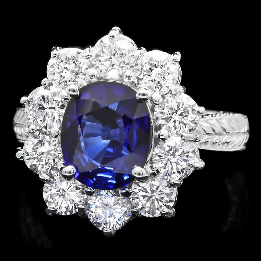 19600 CERTIFIED 14K WHITE GOLD 2.50CT SAPPHIRE 2CT DIAMOND RING 