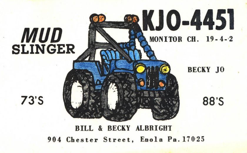 vintage CB radio QSL postcard Jeep comic Albright family 1970s Enola 