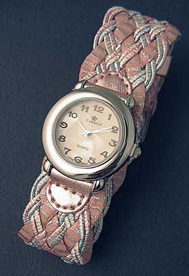 NEW SILVER PINK BRAIDED ROUND WRIST WATCH  