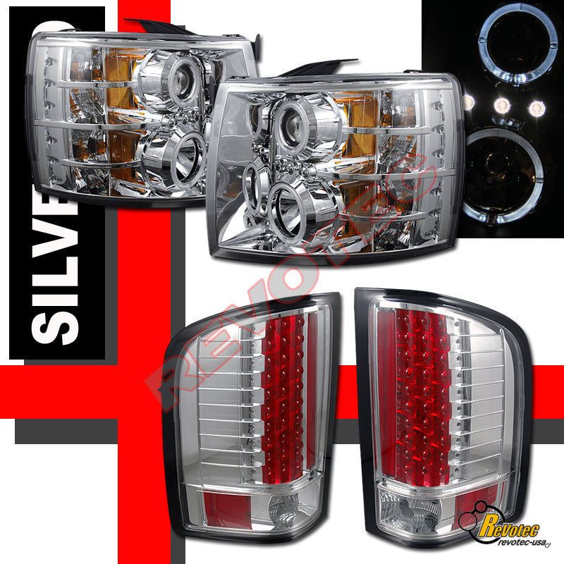 2007 2012 CHEVY SILVERADO 2X HALO LED PROJECTOR HEADLIGHTS & LED TAIL 