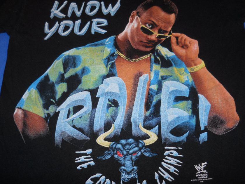 vintage 90S WWF THE ROCK KNOW YOUR ROLE WRESTLING WWE 1998 BLACK t 