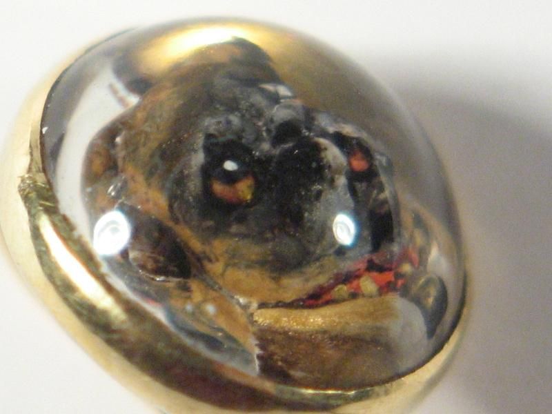 ANTIQUE 14K GOLD ESSEX CRYSTAL PUG DOG STICKPIN c1880  