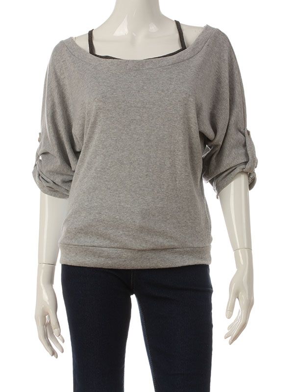 2PCS FOLD SLEEVE TOP + CAMI S GRAY  