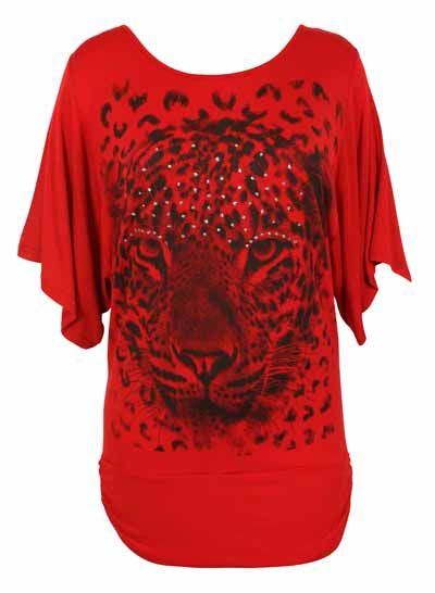 LADIES ANIMAL PRINT BATWING SILVER GLITTER WOMENS TOP  