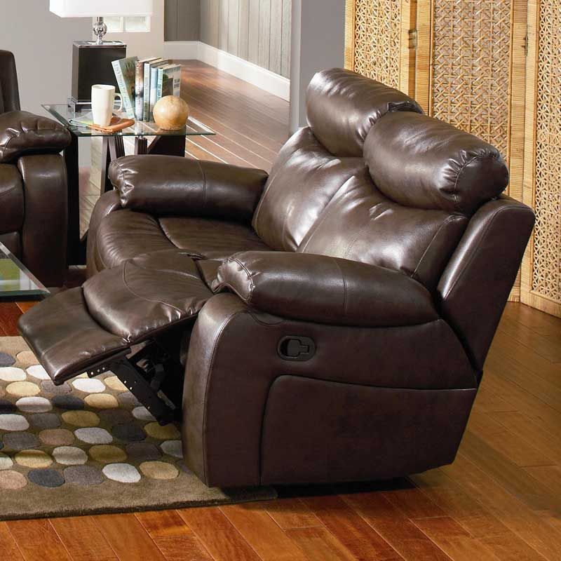 Rich Brown Bonded Leather Rocker Reclining Loveseat  