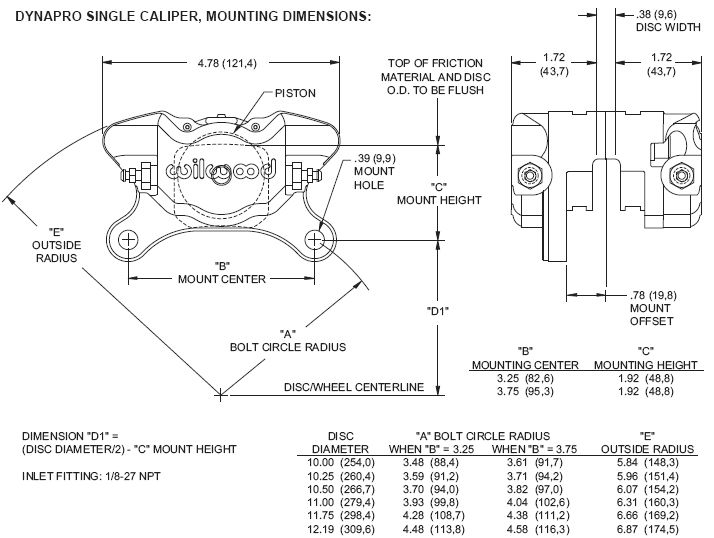 WILWOOD DPS BRAKE CALIPERS,PADS,.38,1.38,3.25,MIDGET  