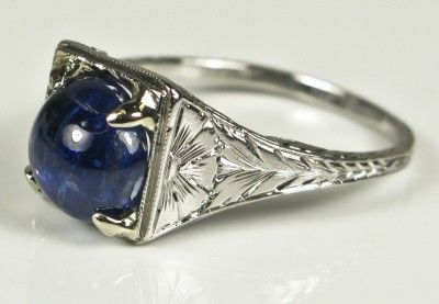 3999 Art Deco Platinum Filigree 2.57ct Cabochon Kashmir Sapphire Ring 