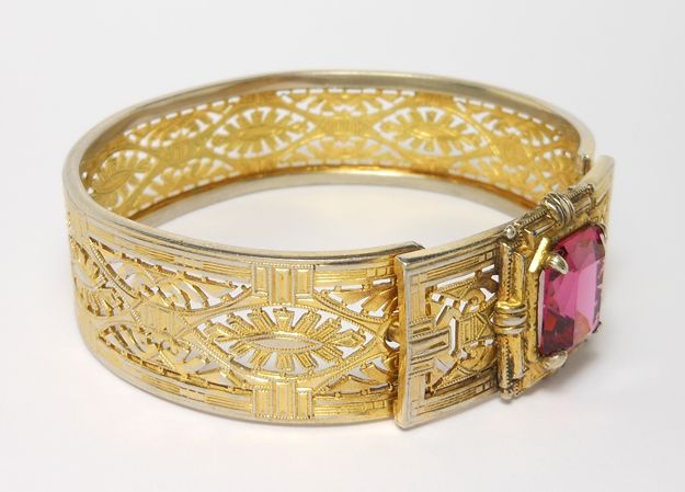 ART DECO FILIGREE BRACELET FUSCHIA STONE $❶NR  