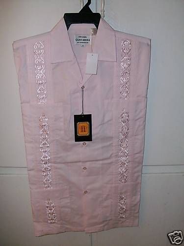 Pink Guayabera Mexican Wedding Cuban Cigar Shirt Large  