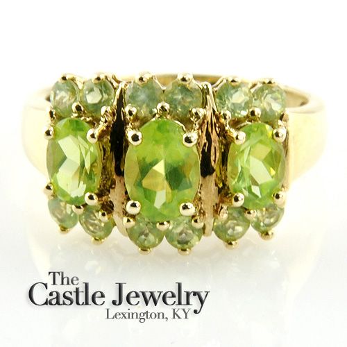 LADIES OVAL & ROUND PERIDOT COCKTAIL RING 10K YG AUGUST BIRTHSTONE 