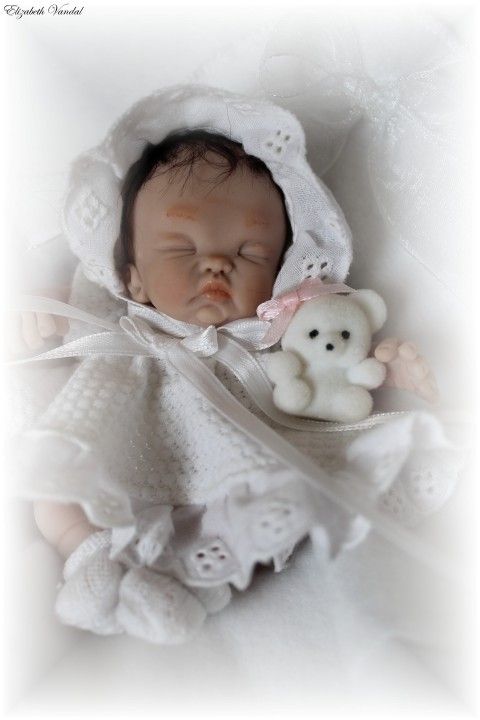   polymer clay baby girl 5 in art doll by Elizabeth Vandal 3day  