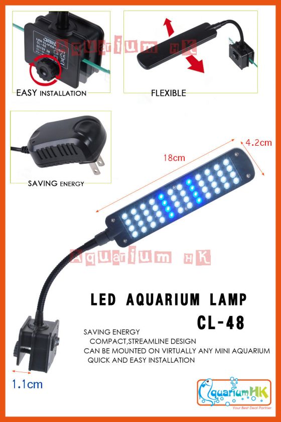 Aquarium 2 Mode Clip Lamp 48 LED White & Blue Light 100 240V CL 48 