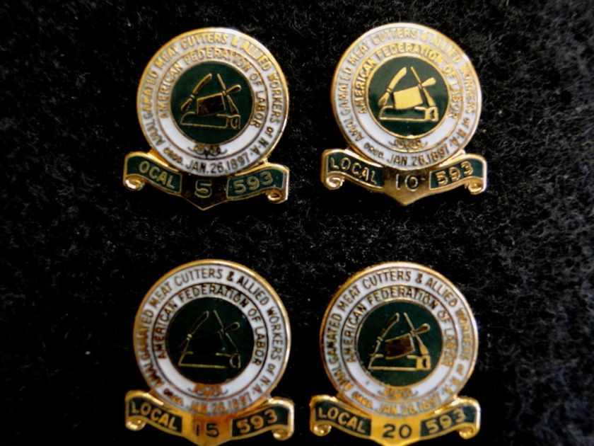 MEAT CUTTERS UNION LOCAL 593 SERVICE PINS 5,10,15,20 YR  