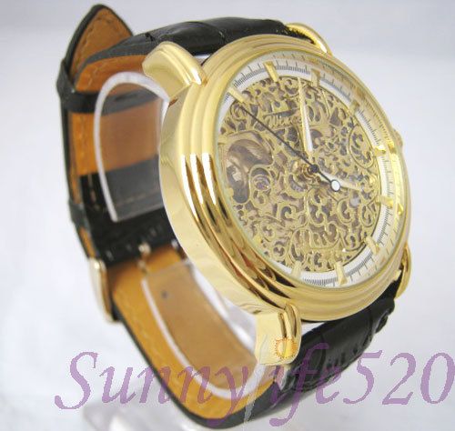 Luxury Gold Skeleton Mechanical Mens Self Winding Watch  