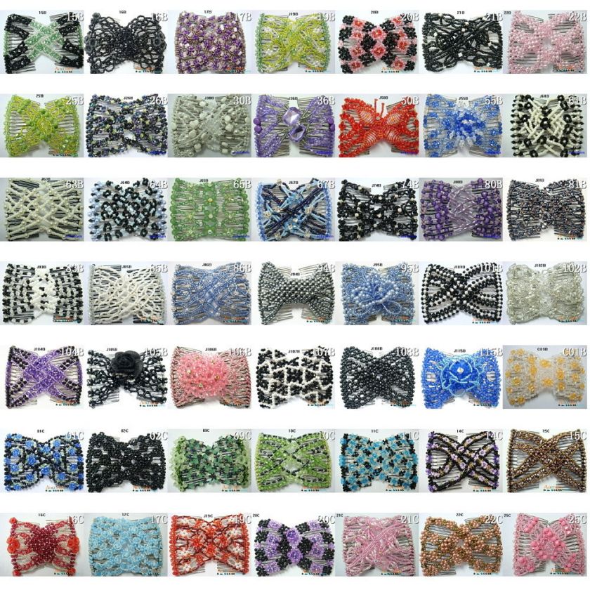 50p ASSORTED EZ MAGIC STRETCHY DOUBLE HUGGER BEADS HAIR CLIP COMBS 