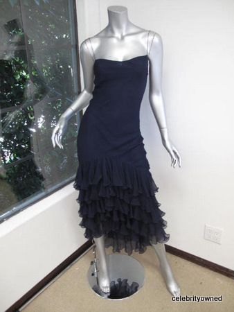 Ralph Lauren Navy Spaghetti Strap Full Length Ruffle Bottom Dress 2 