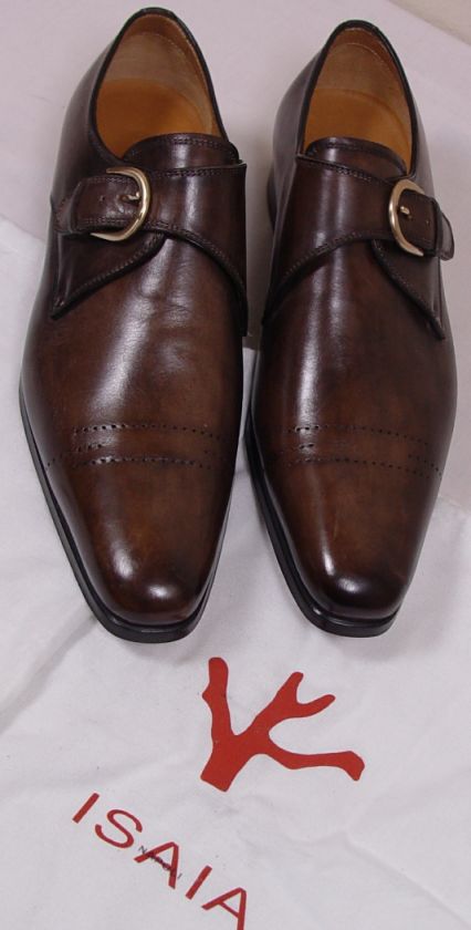 ISAIA SHOES $1150 DK BROWN CAPTOE HANDMADE MONKSTRAP DRESS SHOES 11.5 