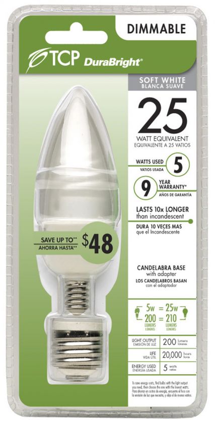 TCP 69005 5 Watt CFL Soft White Dimmable DuraBright Bulb 762148095323 