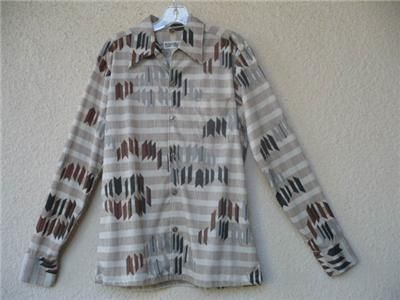 Vintage Mens 70s Disco Pimp SHIRT WIDE Pointed Collar Op Art 