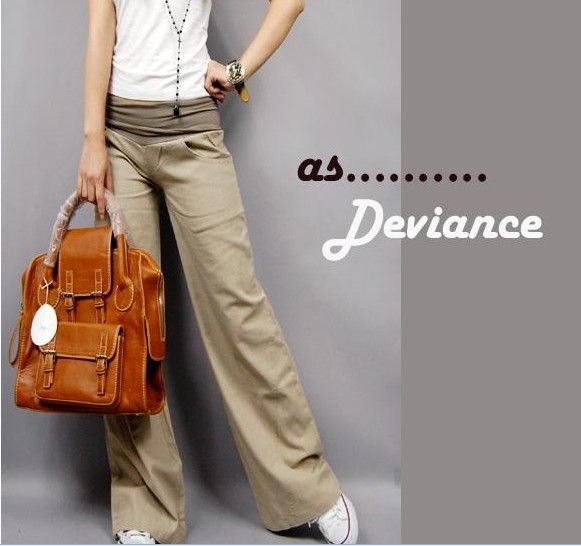 wholesale Fashionable Rib Casual Straight Cut Pants Khaki