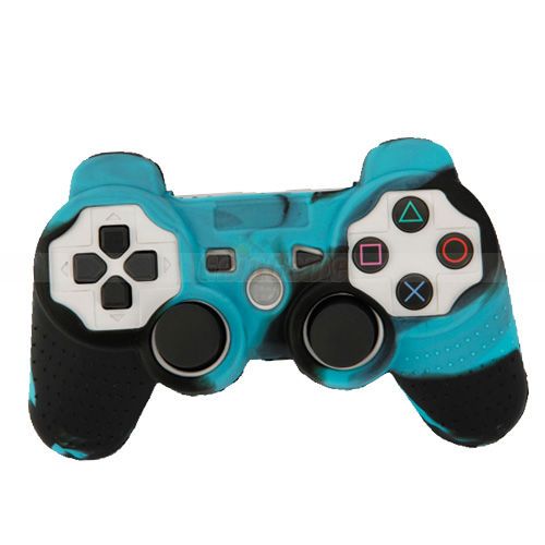 Silicone Skin Case for Sony Playstation 3 Controller Blue White + Blue 