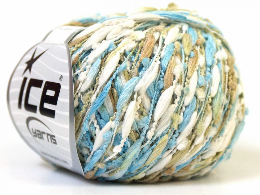 Lot of 8 Skeins ICE SAUSAGE Hand Knitting Yarn Blue Camel White  