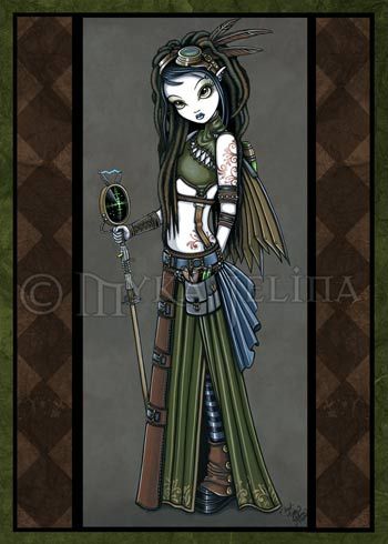 Tribal Steampunk Aviatrix Fairy Art OOAK ACEO Cloud  