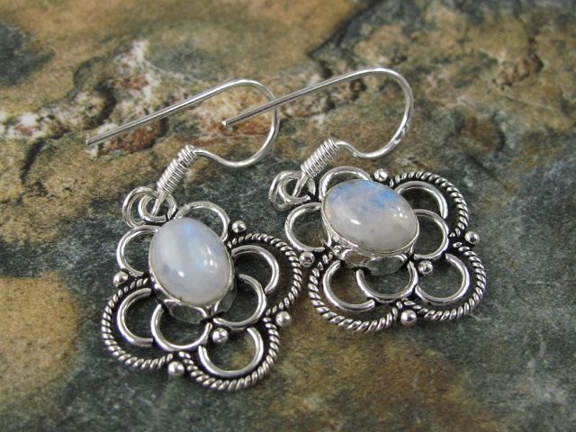 pretty shiny moonstone *** Earrings Silver   1.5 in  @   