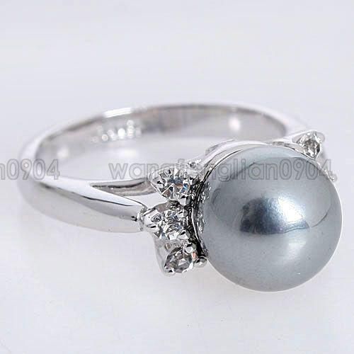 9cm Pearl Ring 18K GP use Swarovski Crystal 90710  