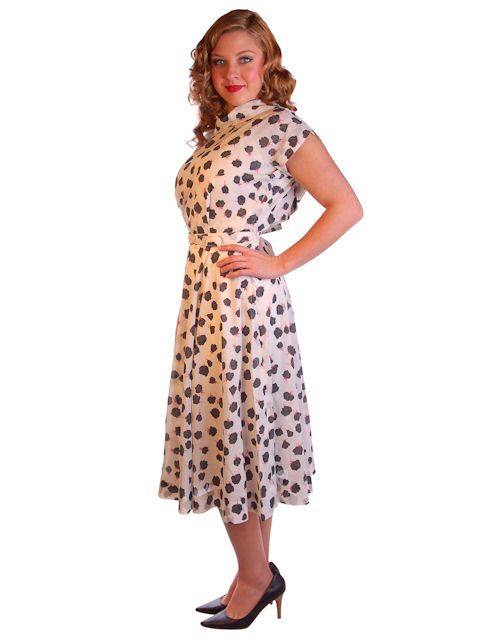   Nylon Day Dress Black Rose Print 1950S 38 28 Free Easy Care  