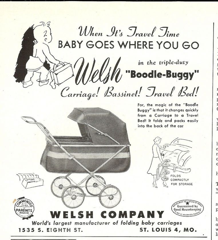 1952 WELSH Boodle Buggy BABY CARRIAGE AD~vintage 50s  