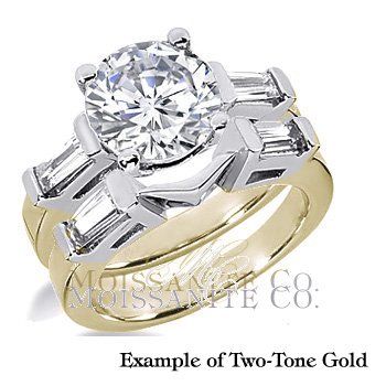 9mm Round Baguette Moissanite Engagement Ring Set  