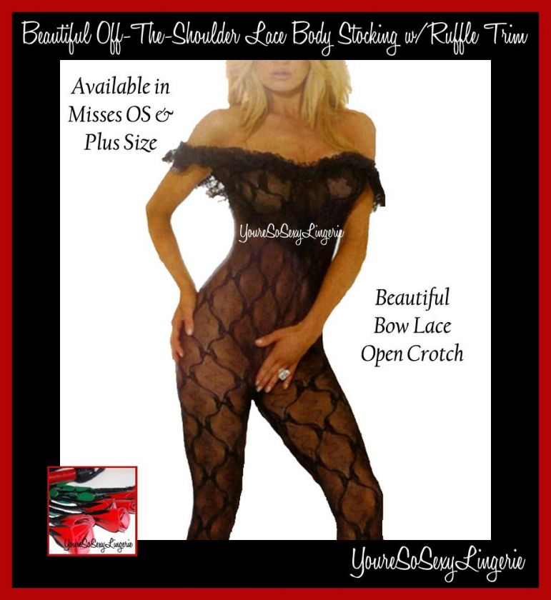 Plus Size Crotchless RUFFLE & LACE BODY STOCKING Q/S  