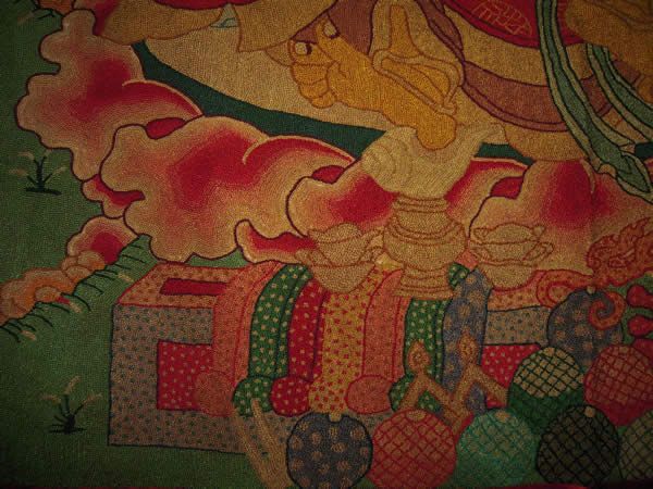 Tibetan Dazi Embroidery Yellow Jambhala Thangka Tangka  