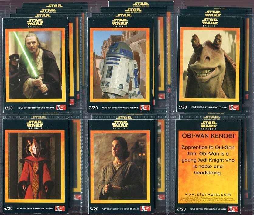 Trade Card Set, KFC, STAR WARS, Phantom Menace, R2D2, Qui Gon Jinn etc 