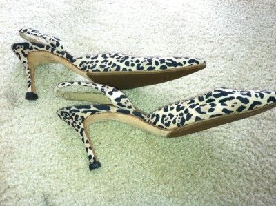 MANOLO BLAHNIK Shoes Pumps Leopard Slingbacks 37 1/2 7 1/2  